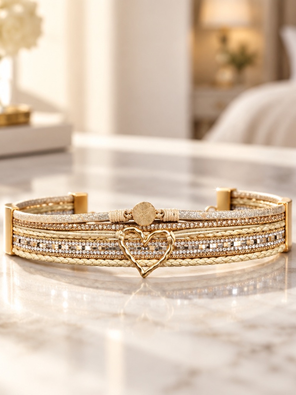 NIP Boutique Druzy Heart Multi-Layer Leather Wrap Bracelet | Boho Cuff